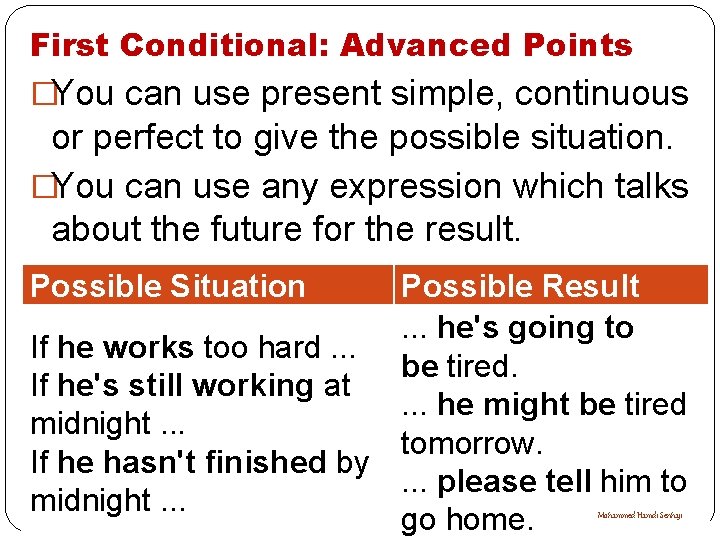 First Conditional: Advanced Points �You can use present simple, continuous or perfect to give