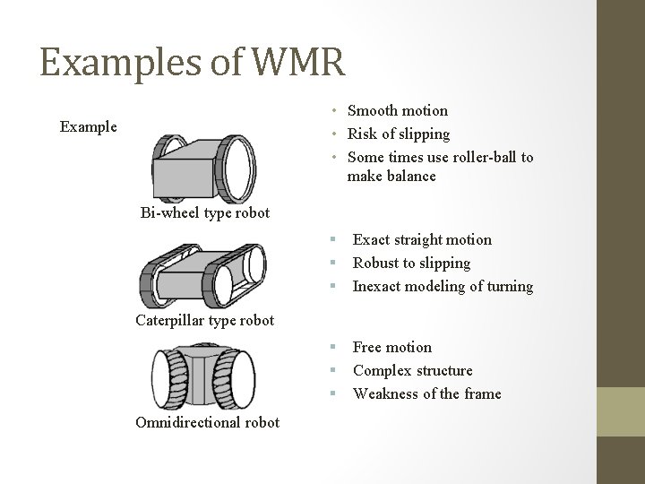 Examples of WMR • Smooth motion • Risk of slipping • Some times use