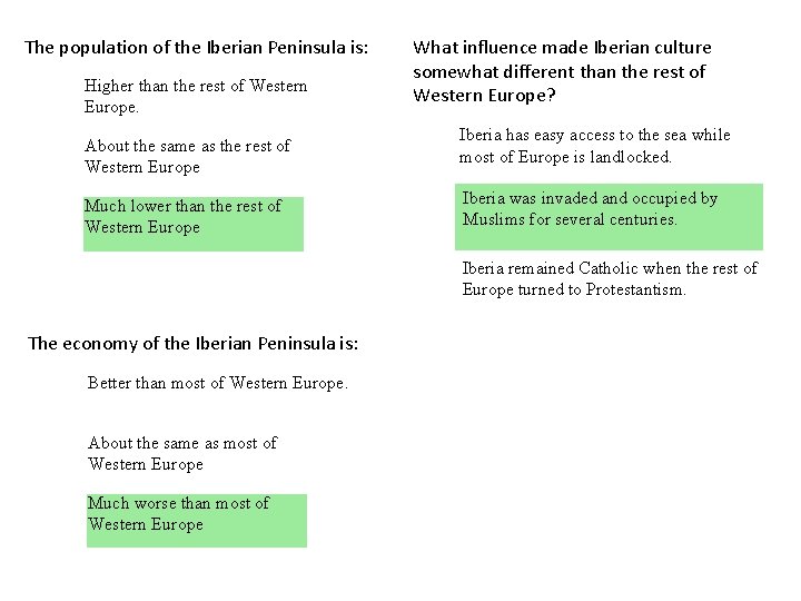 The population of the Iberian Peninsula is: Higher than the rest of Western Europe.