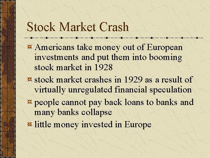 Stock Market Crash Americans take money out of European investments and put them into