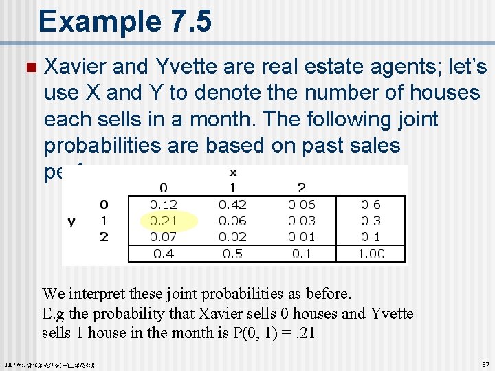Example 7. 5 n Xavier and Yvette are real estate agents; let’s use X