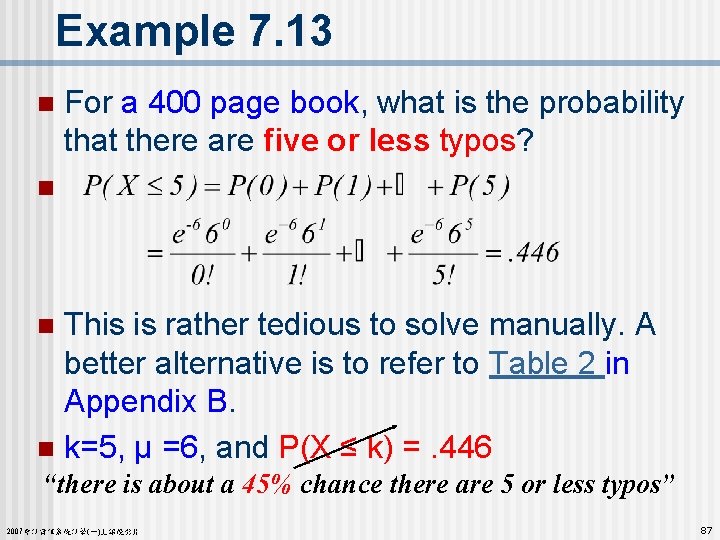 Example 7. 13 n For a 400 page book, what is the probability that