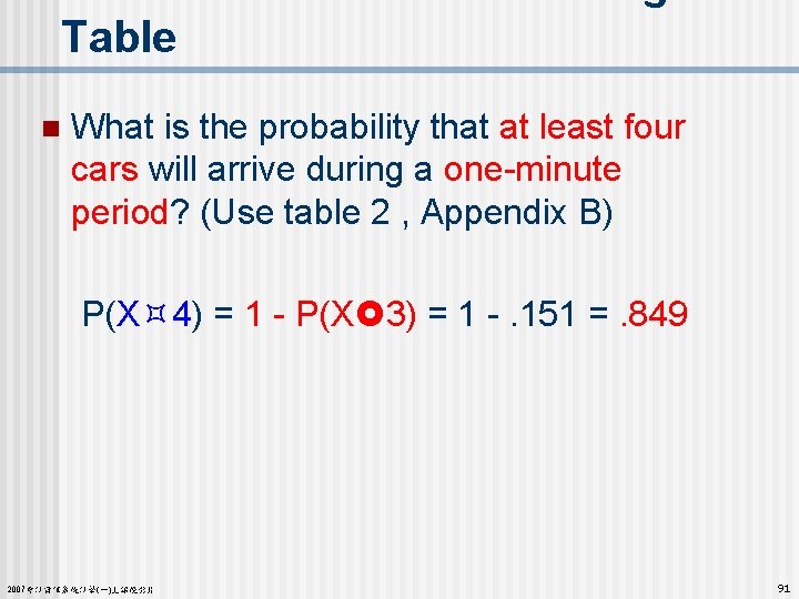 Table n What is the probability that at least four cars will arrive during