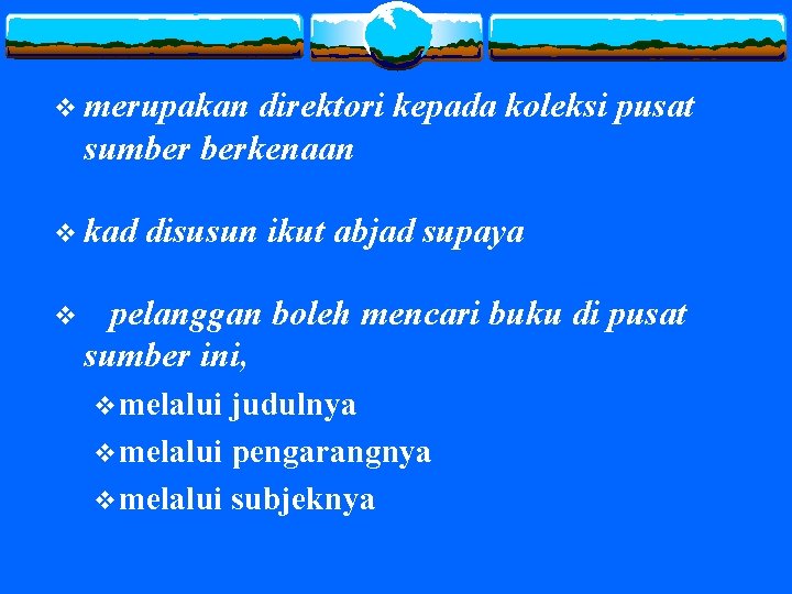 v merupakan direktori kepada koleksi pusat sumber berkenaan v kad v disusun ikut abjad