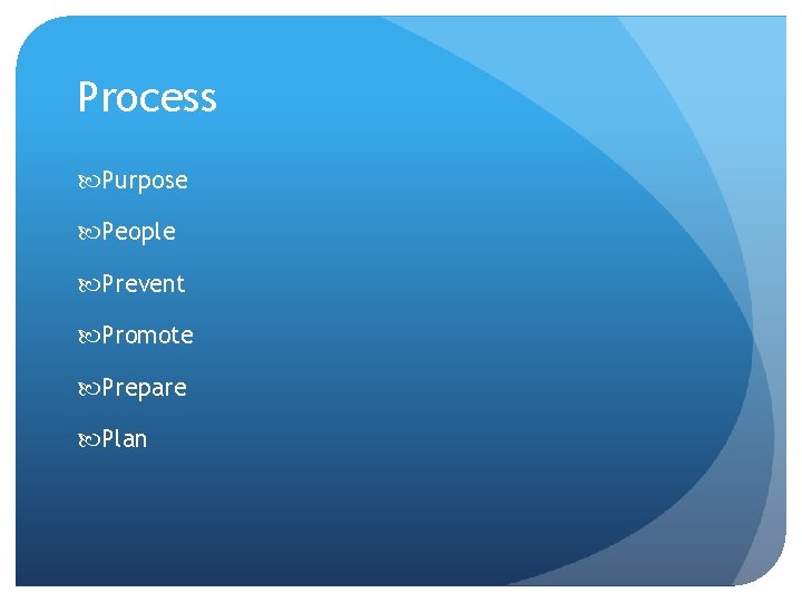 Process Purpose People Prevent Promote Prepare Plan 