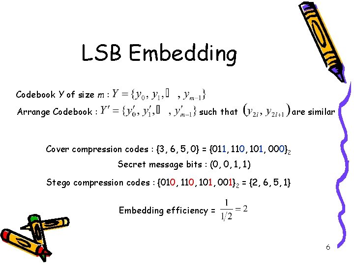 LSB Embedding Codebook Y of size m : Arrange Codebook : such that are
