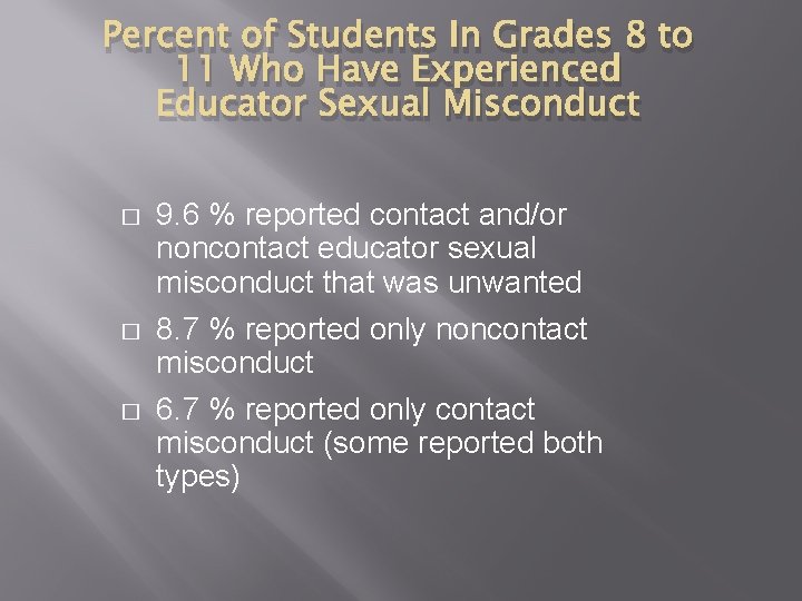 Percent of Students In Grades 8 to 11 Who Have Experienced Educator Sexual Misconduct