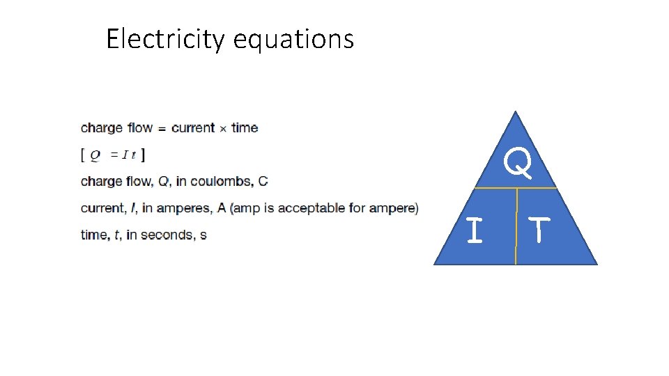 Electricity equations Q I T 
