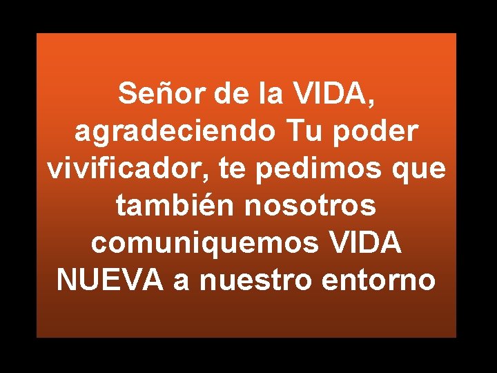 Señor de la VIDA, agradeciendo Tu poder vivificador, te pedimos que también nosotros comuniquemos