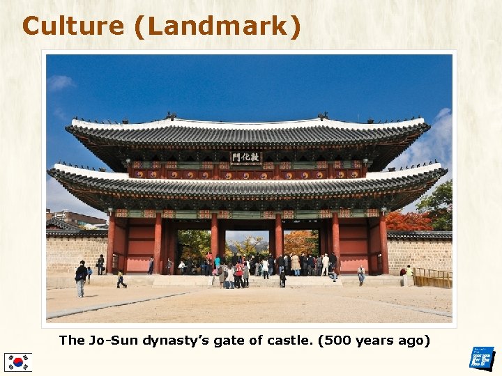 Culture (Landmark) The Jo-Sun dynasty’s gate of castle. (500 years ago) 