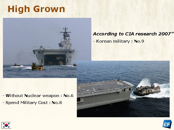 High Grown According to CIA research 2007” - Korean military : No. 9 -
