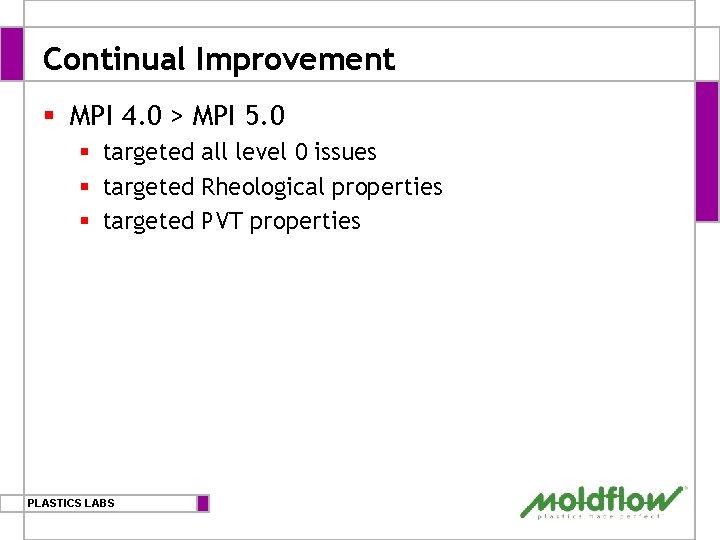 Continual Improvement § MPI 4. 0 > MPI 5. 0 § targeted all level