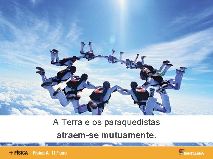 A Terra e os paraquedistas atraem-se mutuamente. 