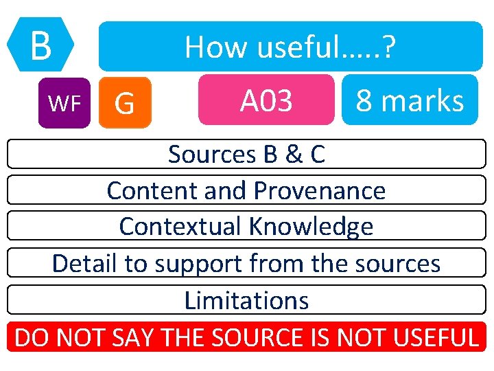 B WF How useful…. . ? G A 03 8 marks Sources B &