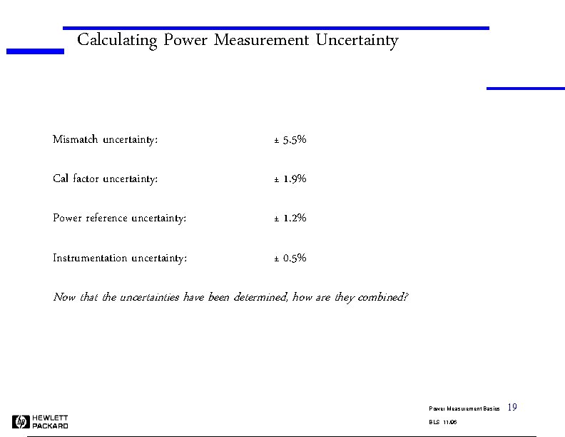 Calculating Power Measurement Uncertainty Mismatch uncertainty: ± 5. 5% Cal factor uncertainty: ± 1.