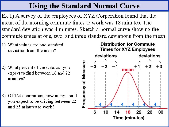 Using the Standard Normal Curve Ex 1) A survey of the employees of XYZ