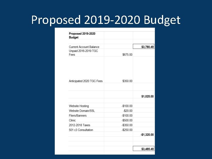 Proposed 2019 -2020 Budget 