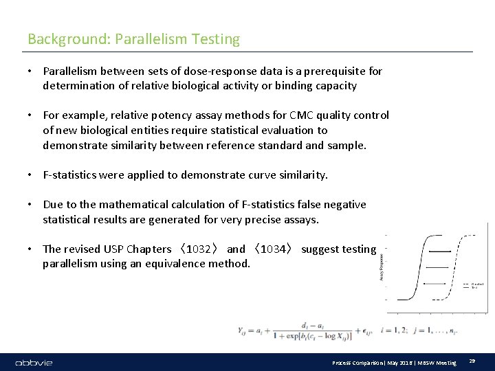 Background: Parallelism Testing • Parallelism between sets of dose-response data is a prerequisite for