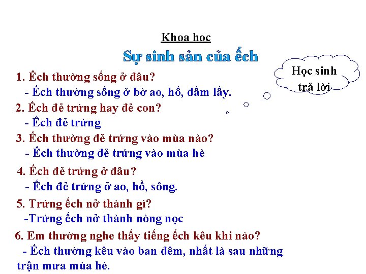 Khoa học Sự sinh sản của ếch 1. Ếch thường sống ở đâu? -