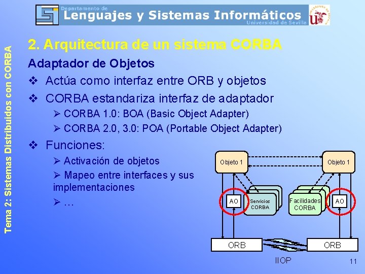 Tema 2: Sistemas Distribuidos con CORBA 2. Arquitectura de un sistema CORBA Adaptador de