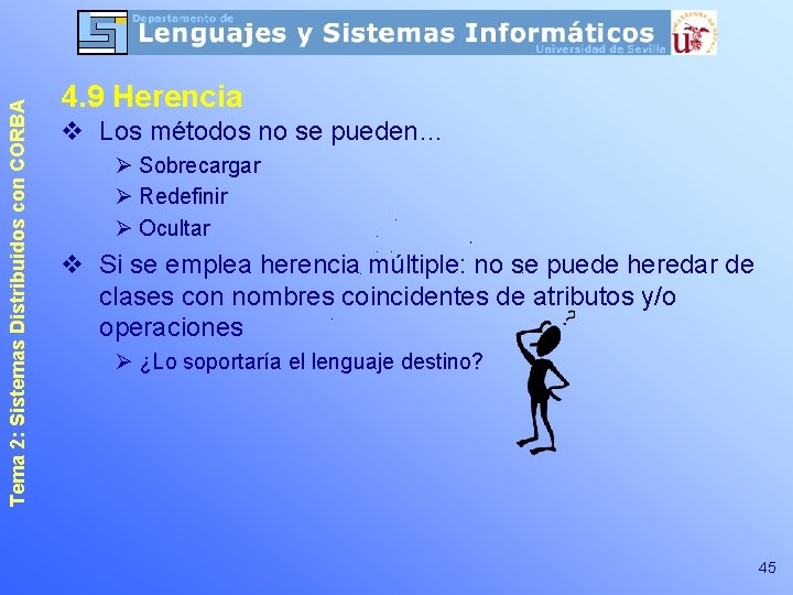 Tema 2: Sistemas Distribuidos con CORBA 4. 9 Herencia v Los métodos no se