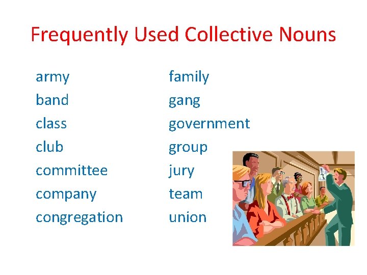 Frequently Used Collective Nouns army band class club committee company congregation family gang government