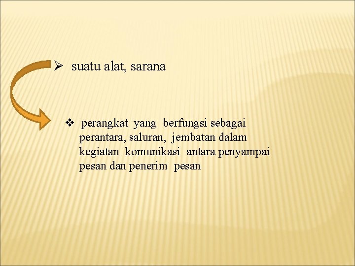 Ø suatu alat, sarana v perangkat yang berfungsi sebagai perantara, saluran, jembatan dalam kegiatan