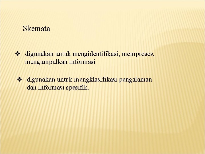 Skemata v digunakan untuk mengidentifikasi, memproses, mengumpulkan informasi v digunakan untuk mengklasifikasi pengalaman dan