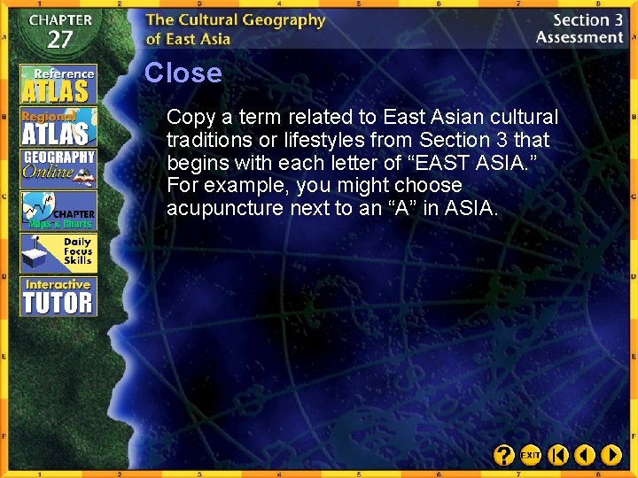 Close Copy a term related to East Asian cultural traditions or lifestyles from Section