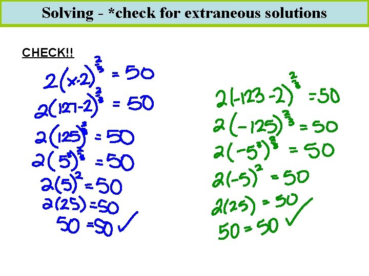 Solving - *check for extraneous solutions CHECK!! 