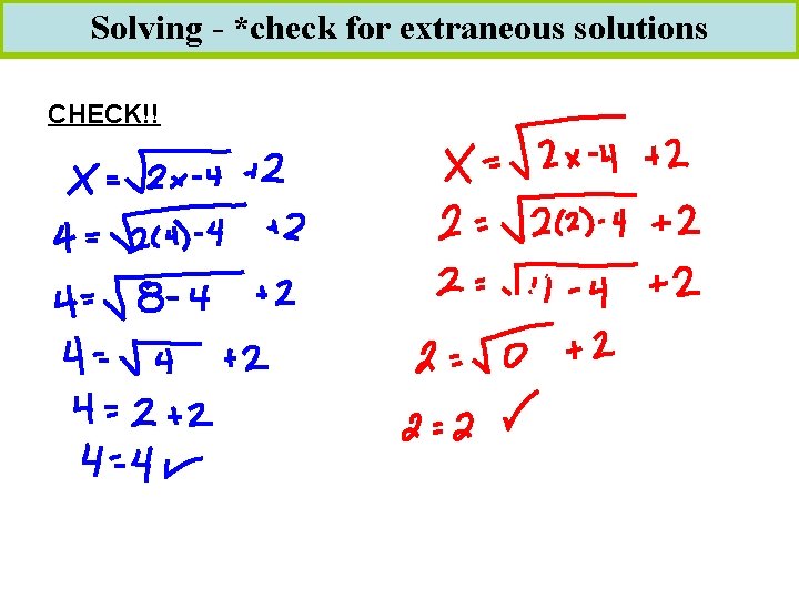 Solving - *check for extraneous solutions CHECK!! 