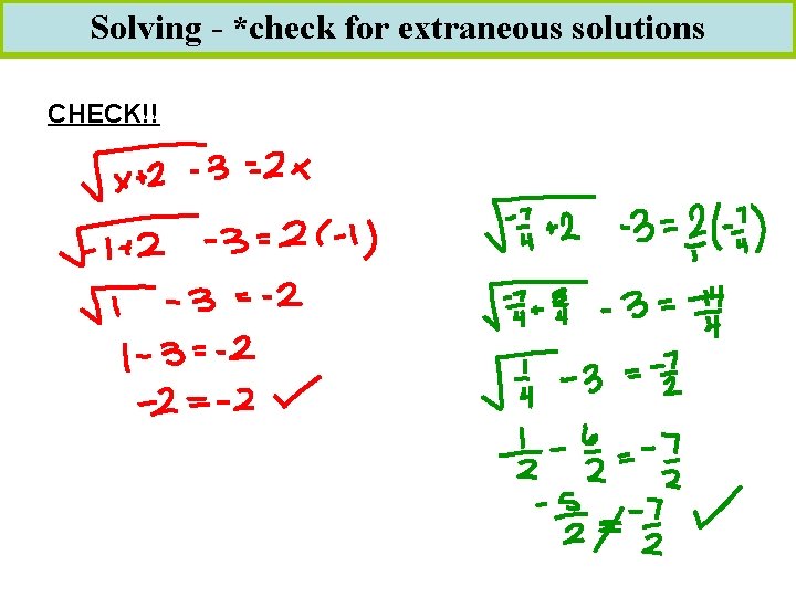 Solving - *check for extraneous solutions CHECK!! 