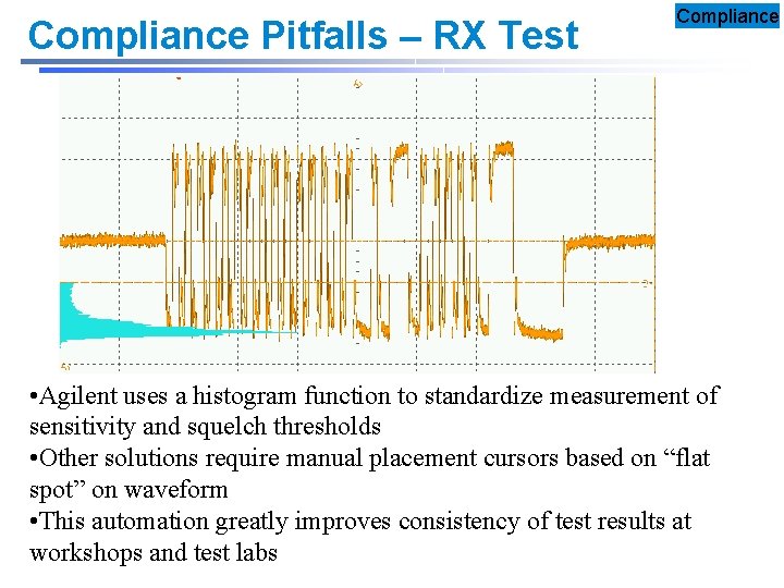 Compliance Pitfalls – RX Test Compliance • Agilent uses a histogram function to standardize