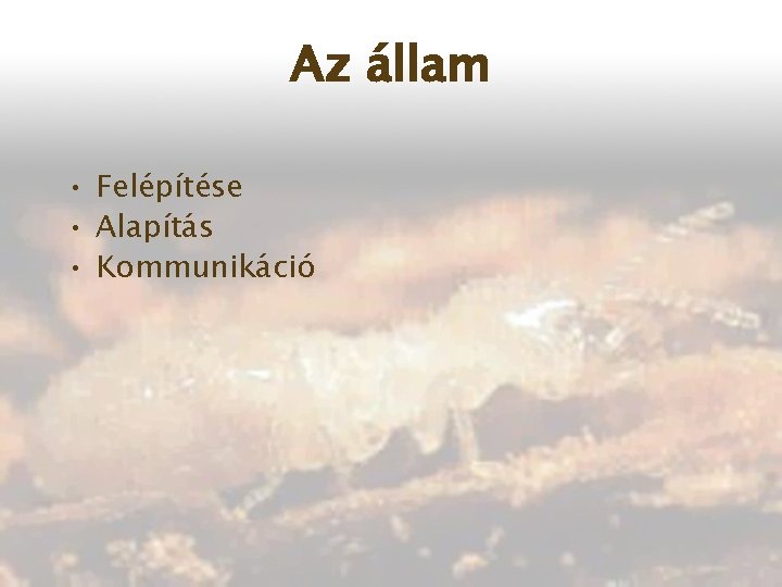 Az állam • Felépítése • Alapítás • Kommunikáció 