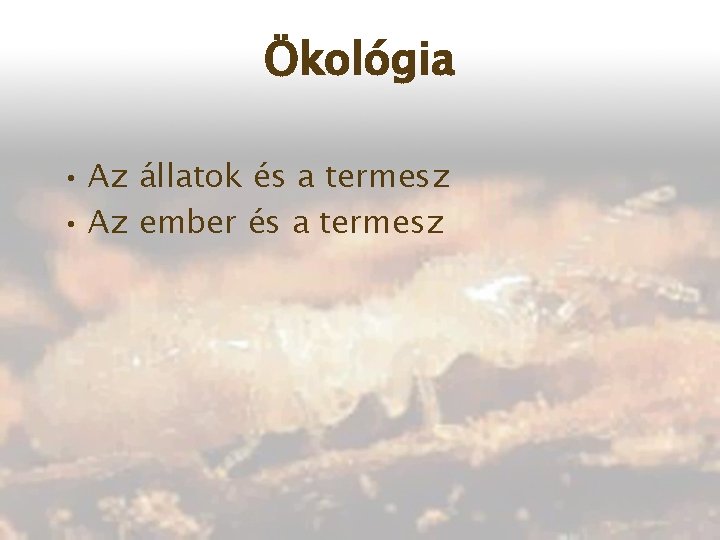 Ökológia • Az állatok és a termesz • Az ember és a termesz 