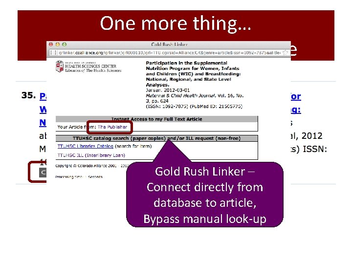 One more thing… When you are in a database Gold Rush Linker – Connect