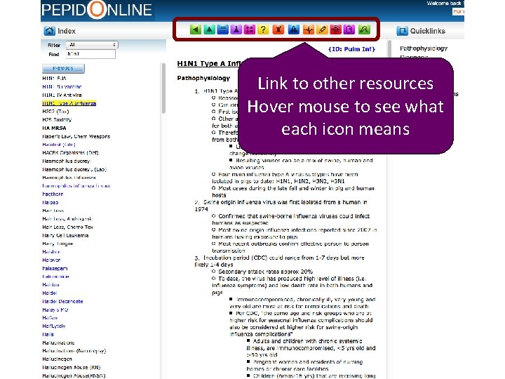 Link to other resources Hover mouse to see what each icon means 