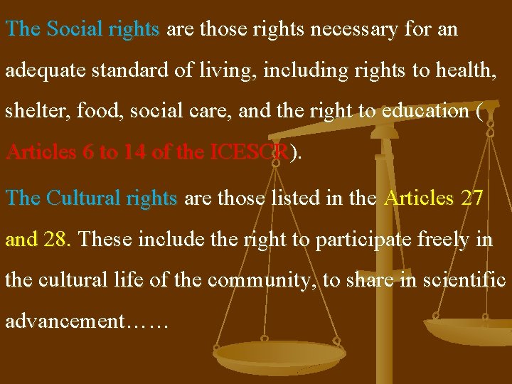 The Social rights are those rights necessary for an adequate standard of living, including