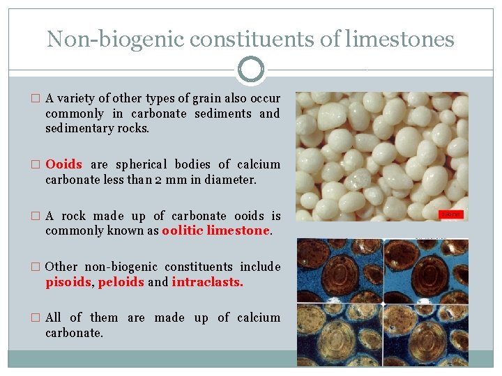 Non-biogenic constituents of limestones � A variety of other types of grain also occur