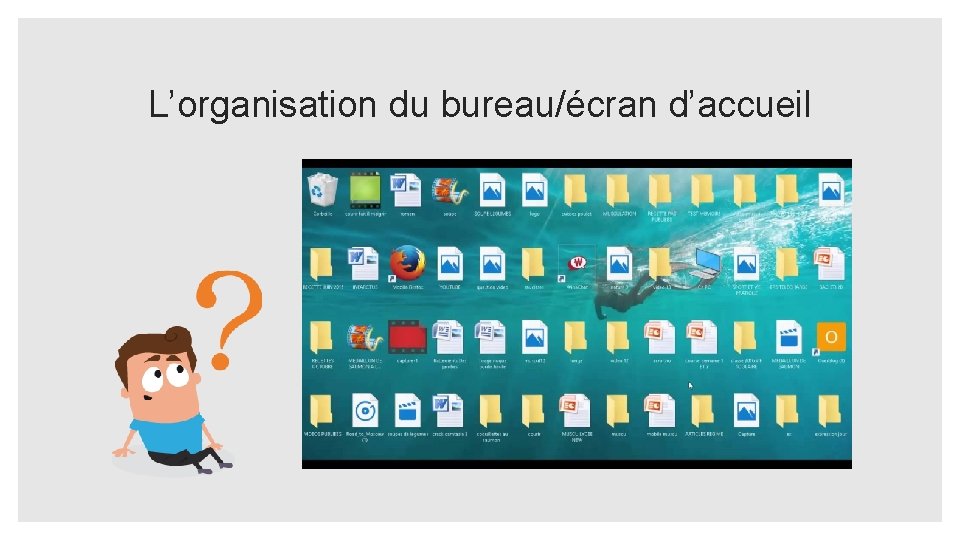 L’organisation du bureau/écran d’accueil 