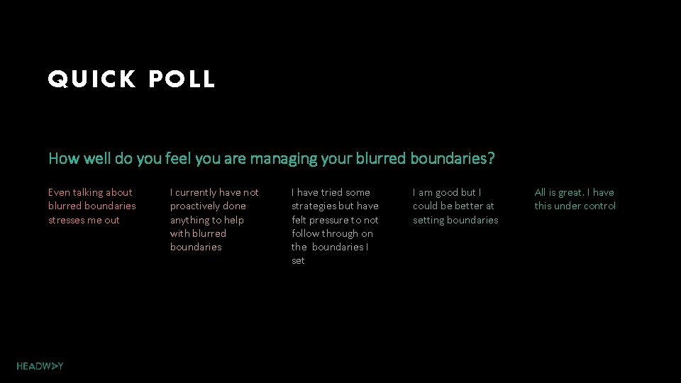 QUICK POLL How well do you feel you are managing your blurred boundaries? Even