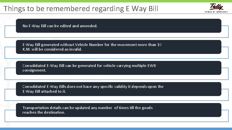 Things to be remembered regarding E Way Bill No E-Way Bill can be edited