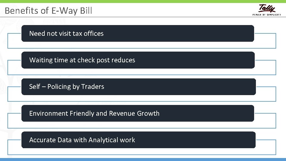 Benefits of E-Way Bill Need not visit tax offices Waiting time at check post