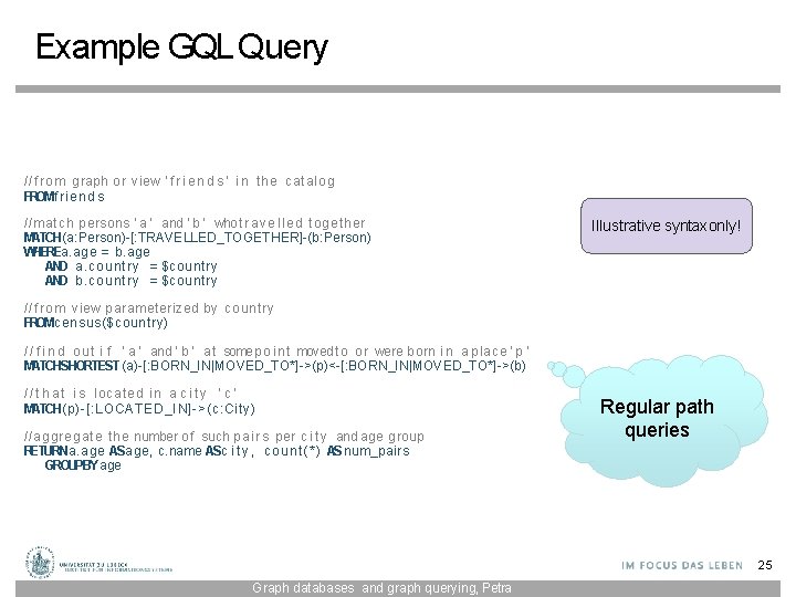 Example GQL Query / / f r o m graph o r view ‘
