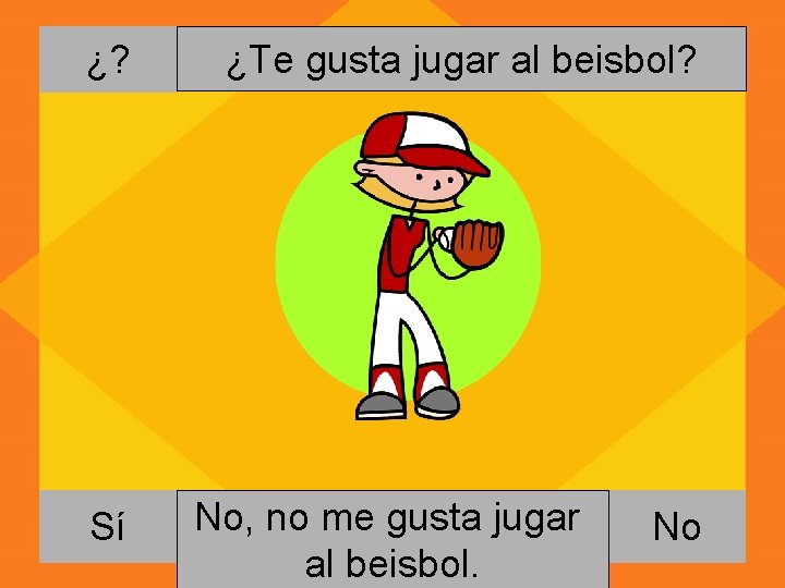 ¿? Sí ¿Te gusta jugar al beisbol? No, Si, no me me gusta jugar