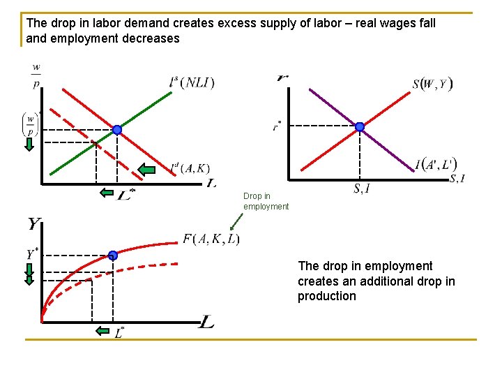 The drop in labor demand creates excess supply of labor – real wages fall