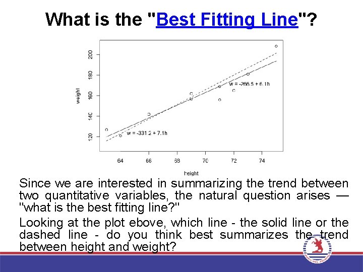 What is the "Best Fitting Line"? Since we are interested in summarizing the trend