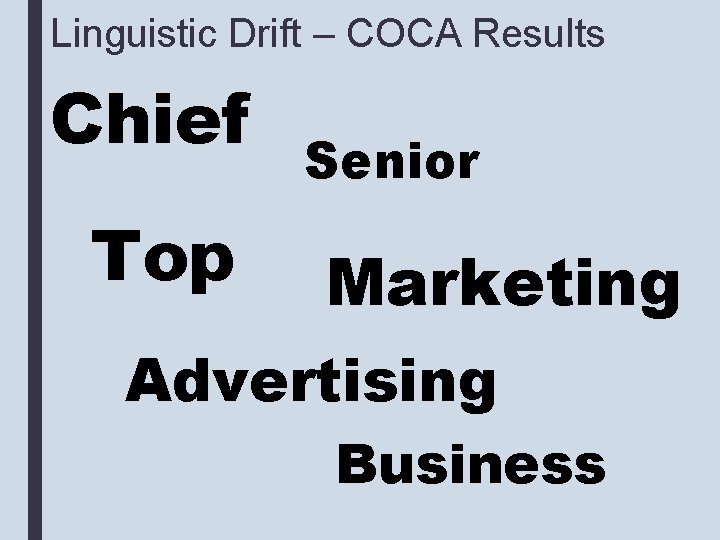 Linguistic Drift – COCA Results Chief Top Senior Marketing Advertising Business 