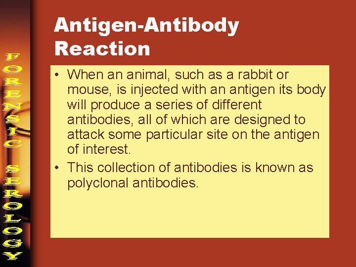 Antigen-Antibody Reaction • When an animal, such as a rabbit or mouse, is injected