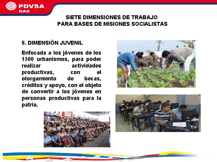 SIETE DIMENSIONES DE TRABAJO PARA BASES DE MISIONES SOCIALISTAS 6. DIMENSIÓN JUVENIL Enfocada a